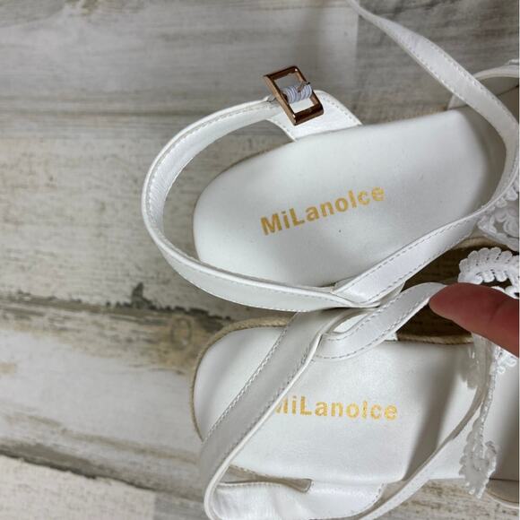 Milanoice Women’s 9 White Lace Platform Wedge Espadrille Sandals Bridal NEW - Picture 7 of 10